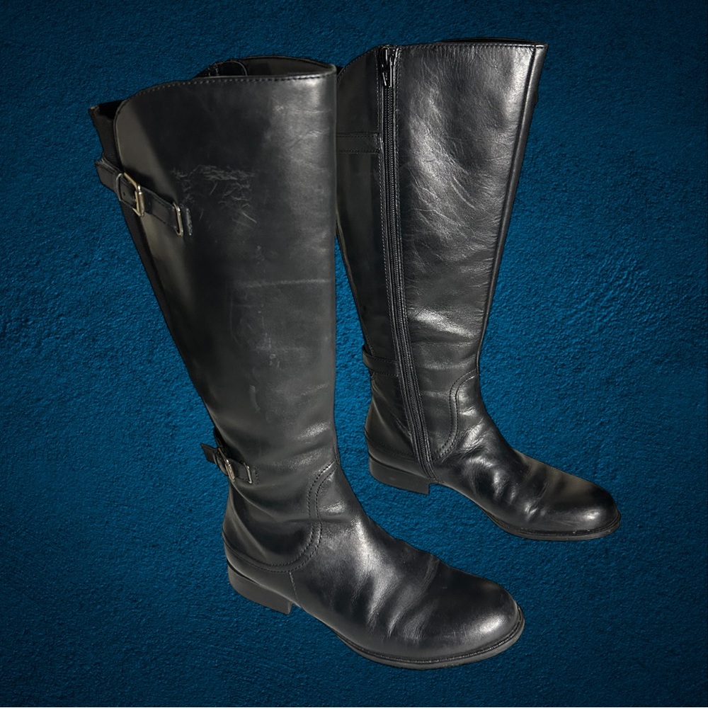 Naturalizer -Black Leather Jamison Tall Riding Boots with Wide-Shaft - Size 6‎ M